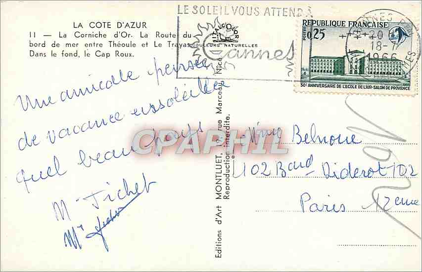 CPM La Cote d'Azu La Corniche d'Or La Route du bords de mer entre theoule et le Trayas — Verso