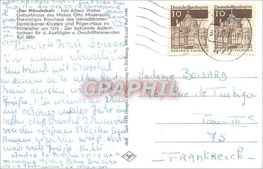 CPM Der Monchshof Inh Alfred — Rückseite
