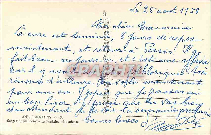 CPM Amelie les Bains (P O) Gorges de Mondeny la Fontaine miraculause — Rückseite