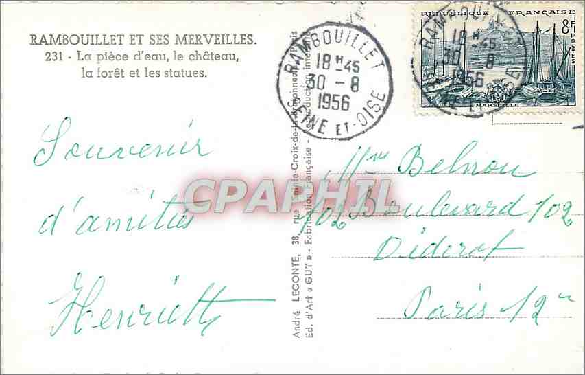 Rambouillet et ses merveilles — La pièce d'eau, le château, la forêt et les statues — André Leconte, n° 231 — Achterkant