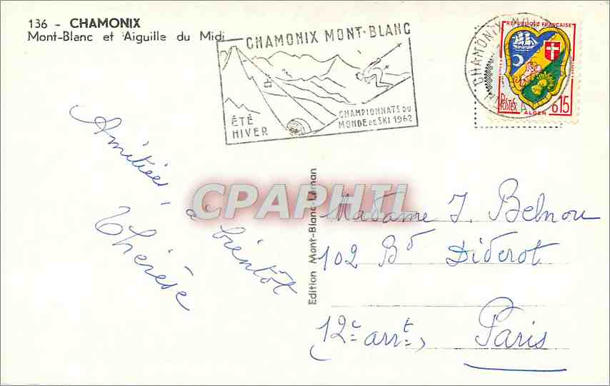 CPM Chamonix Mont Blanc et Aiguille du Midi — Verso