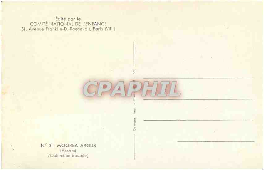 CPM Edite par le Comite National de l'Enfance St Avenue Franklin D Roosevelt Paris Papillon Moorea A — Rückseite