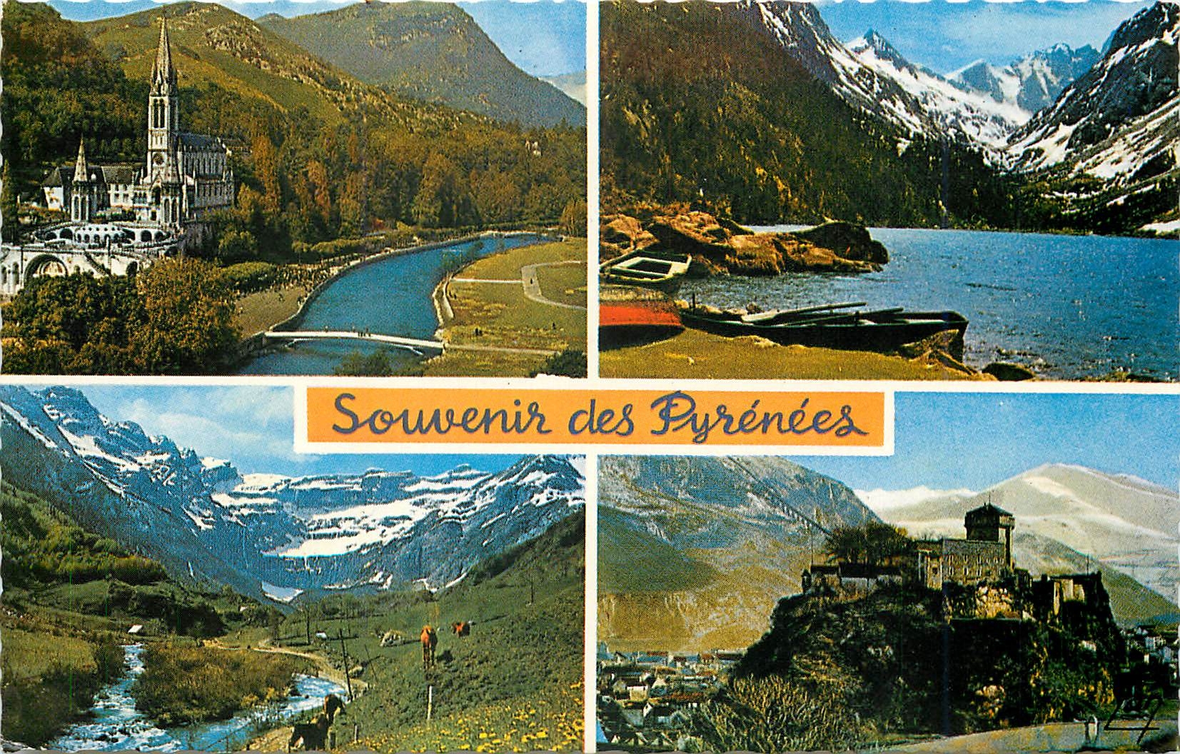 CPM Souvenir des Pyrenees Lourdes La Basilique Cauteret le lac de Gaube