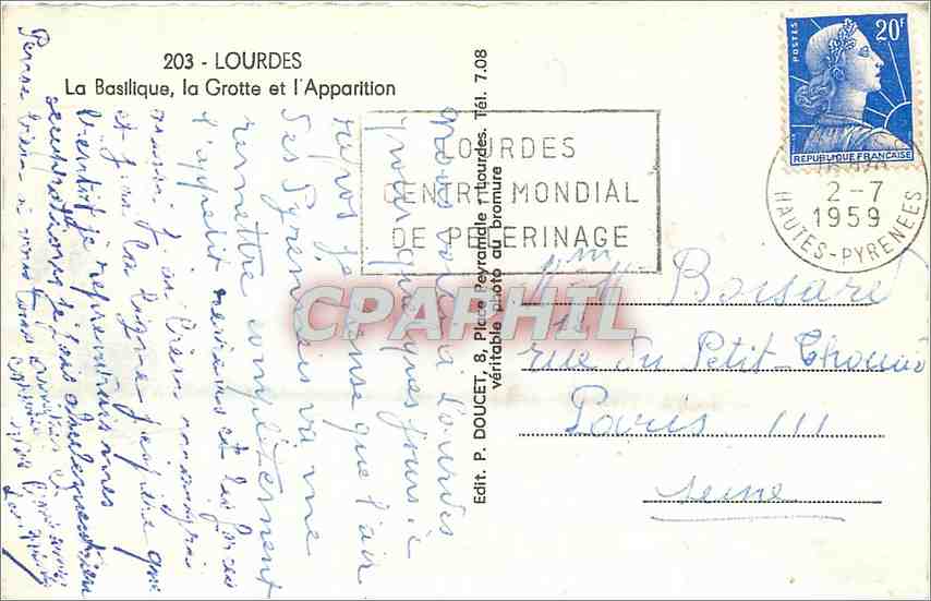 CPM Lourdes La Basilique la grotte et l'apparition — Verso