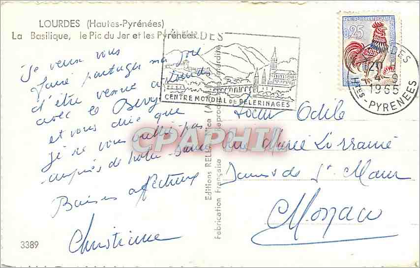 CPM Lourdes (Hautes Pyr) La Basilique le Pic du Jer et les Pyrenees — Verso