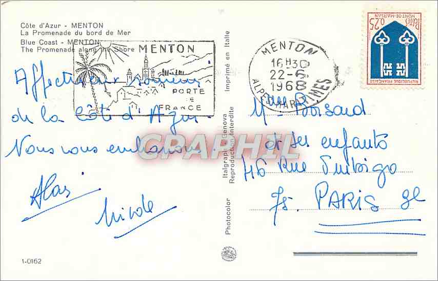 CPM Cote d'Azur Menton La Promenade du bord de Mer — Rückseite