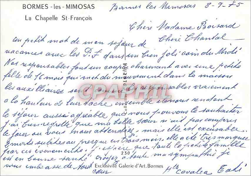 CPM Bormes les Mimosas la Chapelle St Francaois — Rückseite