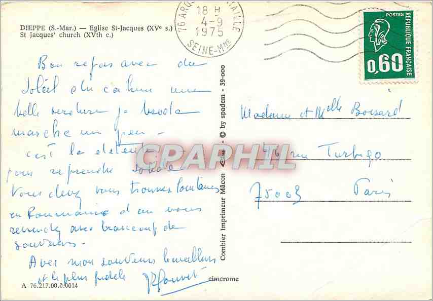 CPM Dieppe (S Mar) Eglise St Jacques (XVe s) St Jacques church (XVth c) — Rückseite