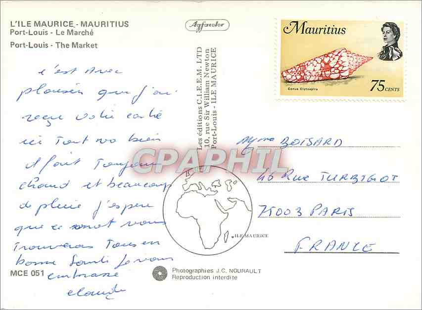 CPM L'Ile Maurice Port Louis Le Marche — Rückseite