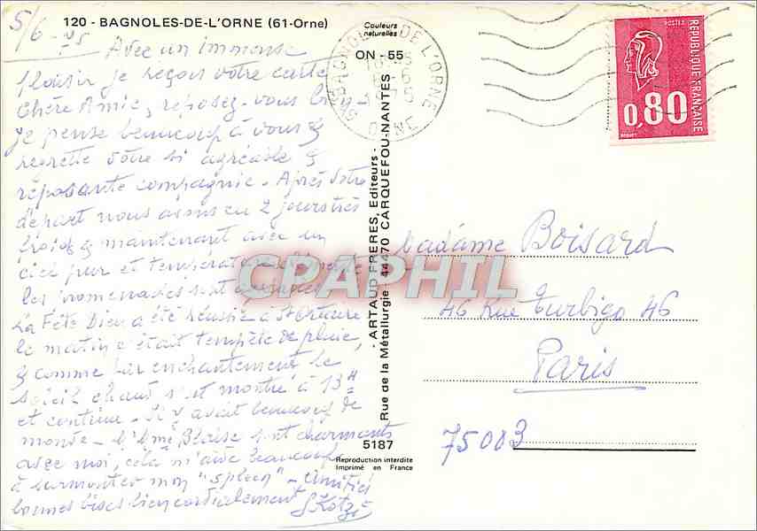 Bagnolles de l'Orne — Station thermale — Éditeur Artaud Frères — Rückseite