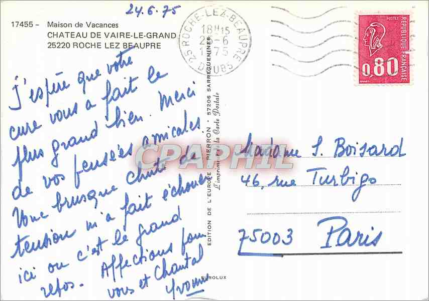 CPM Maison de Vacance Chateau de Vaire le Grand Roche lez Beaupre — Rückseite