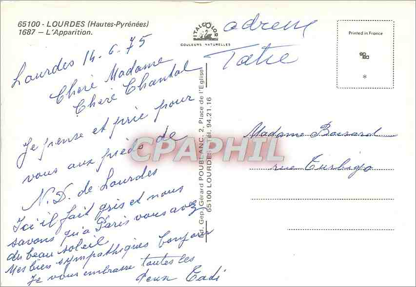 CPM Lourdes (Hautes Pyr) L'Apparition — Verso