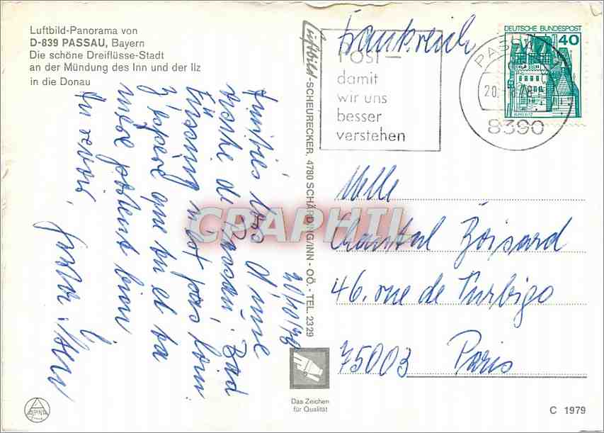 CPM Passau Bayern Die schone Dreiflusse tadt — Rückseite