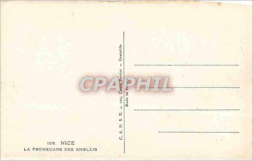 CPM Nice La Promenade des Anglais — Rückseite