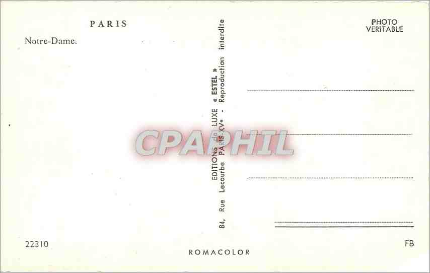 CPM Paris Notre Dame — Verso