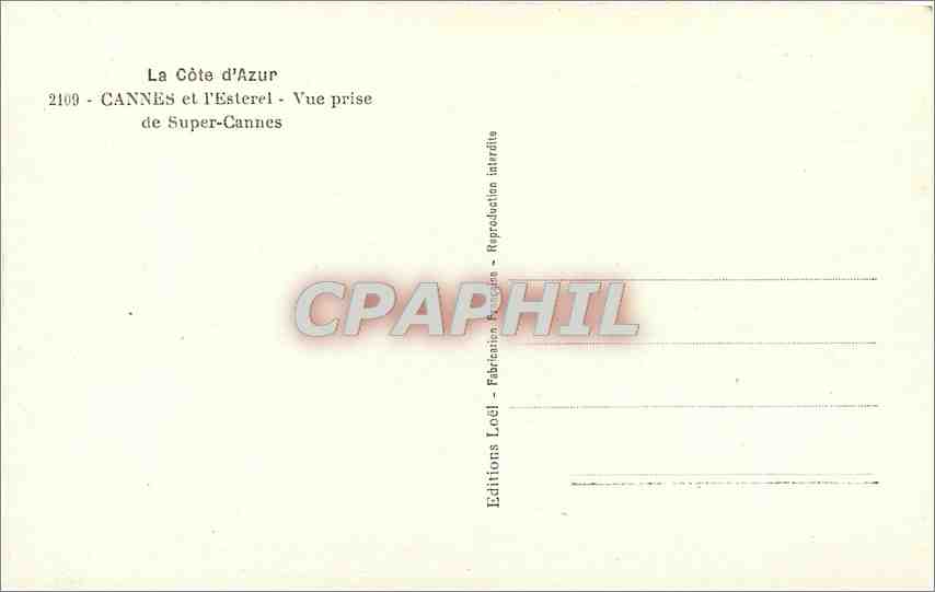 CPM Cote d'Azur Cannes et l'Esterel vue prise de Siper Cannes — Rückseite