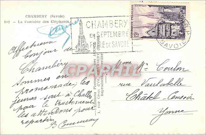 CPM Chambery (Savoie) La Fontaine des Elephants — Rückseite