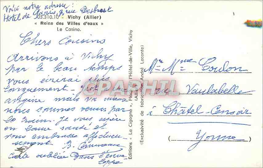 CPM Vichy (Allier) Reine des villes d'eaux le Casino — Rückseite