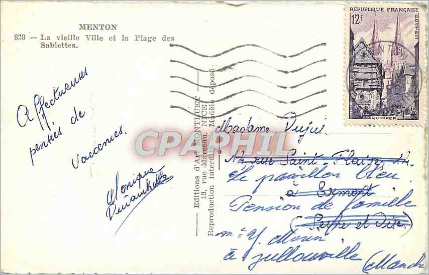 CPM Menton La Vieille Ville et la Plage des Sablettes — Rückseite