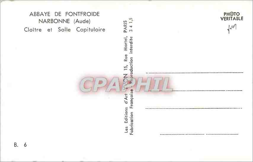 CPM Abbaye de Fontfroise Narbonne (Aude) Cloitre et Salle Capitulaire — Rückseite