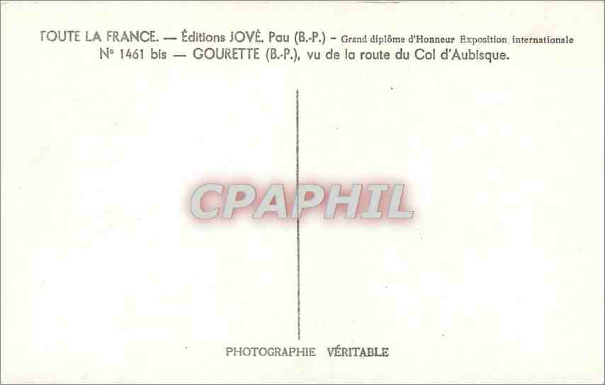 CPM Toute la France Pau (B P) Gourette (B P)vu de la route du Col d'Aubisque — Verso