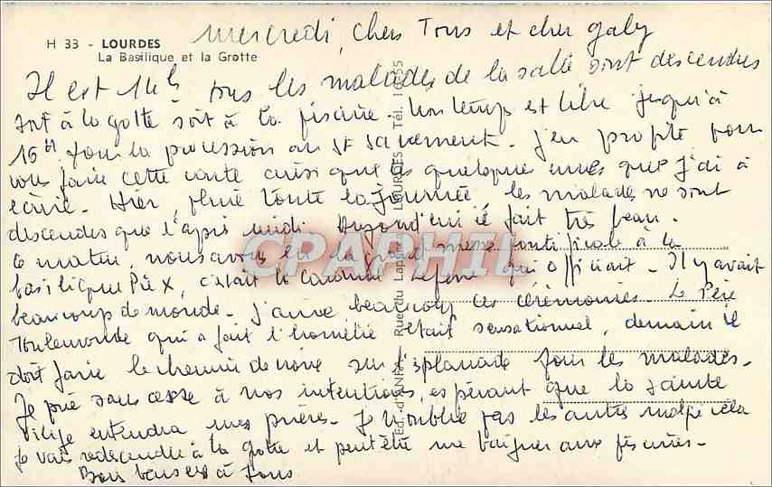 CPM Lourdes La Basilique et la Grotte — Verso