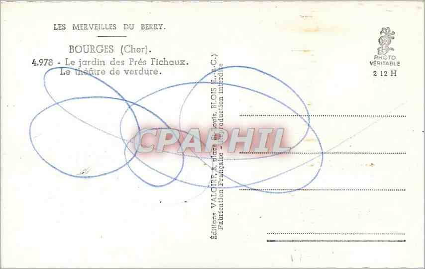 CPM Les Merveilles du Berry Bourges (Cher) Le jardin des Pres Fichaux Le theatre de Verdure — Rückseite