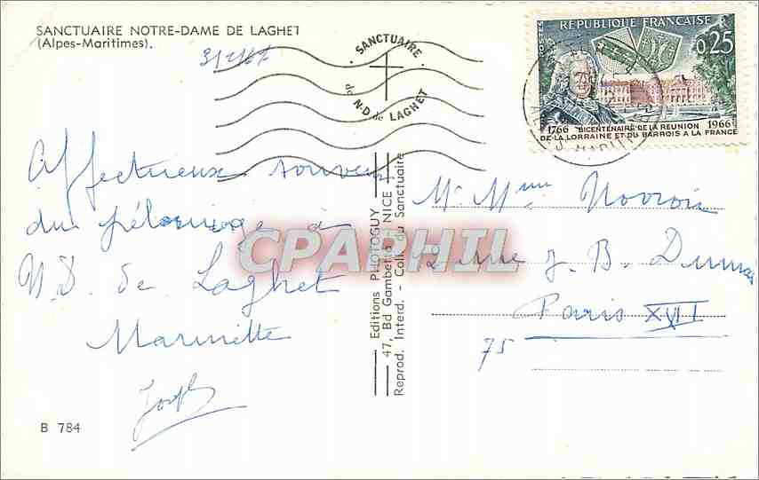 CPM Sanctuaire Notre Dame de Laghet (Alpes Mammes) — Rückseite