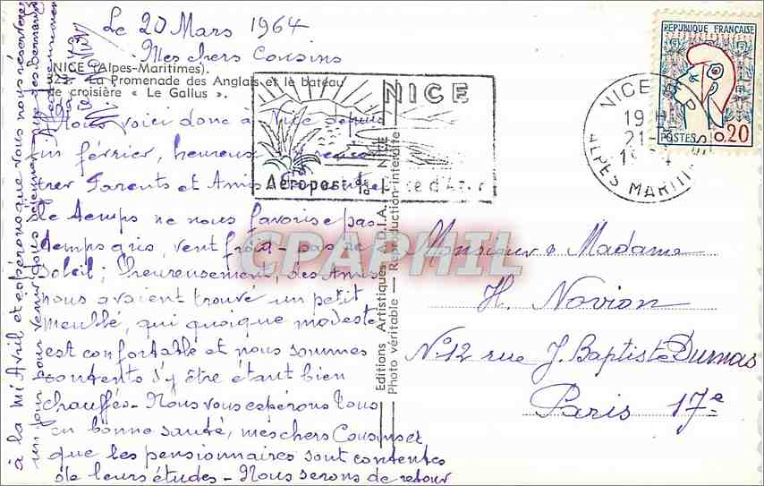 CPM Nice (A Mmes) La Promenade des Anglais et le Bateau de croisiere le Gallus — Rückseite