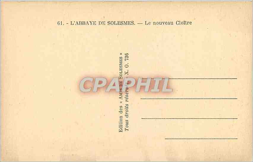 L'Abbaye de Solesmes — Le nouveau Cloître — Édition des « Amis de Solesmes » — Rückseite