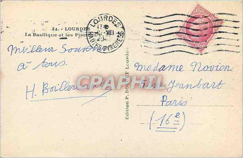 CPM Lourdes La Basilique etles Pisernes — Verso