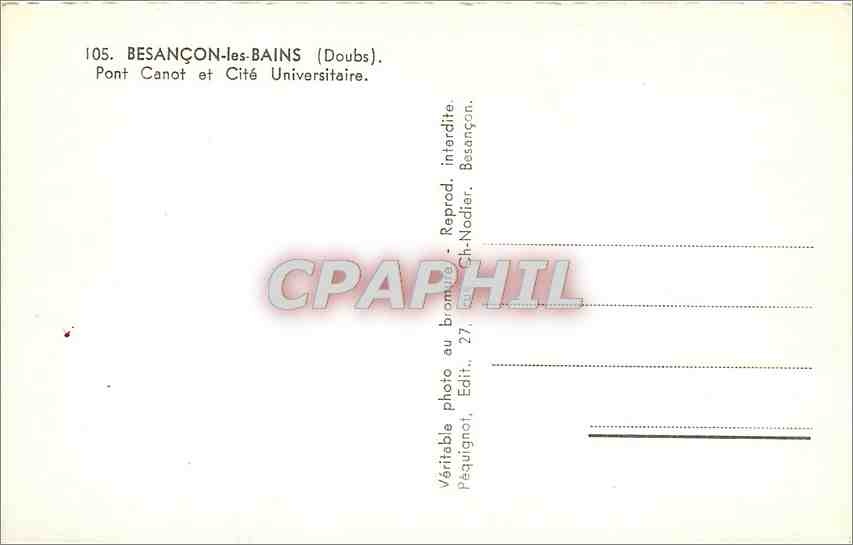 CPM Besancon les Bains (Doubs) Pont Canot et Cite Universitaire — Rückseite