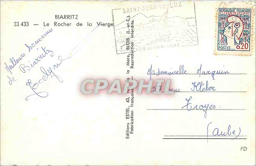 CPM Biarritz Le Rocher de la Vierge — Verso
