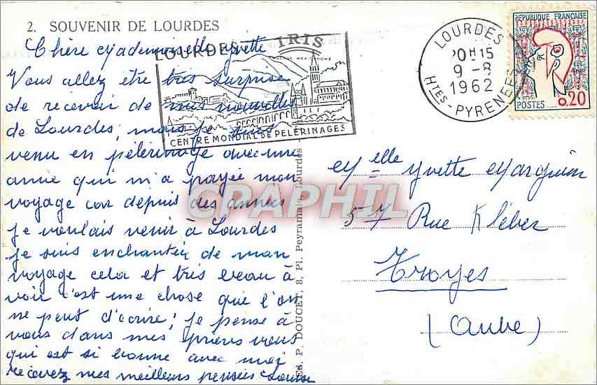 CPM Souvenir de Lourdes — Verso