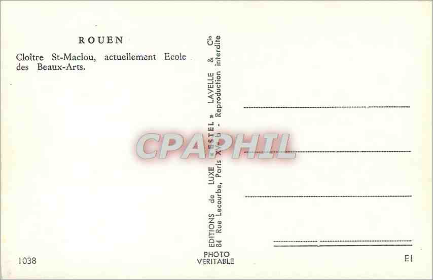 CPM Rouen Cloitre St Maclou Actuellement ecole des Beaux Arts — Rückseite