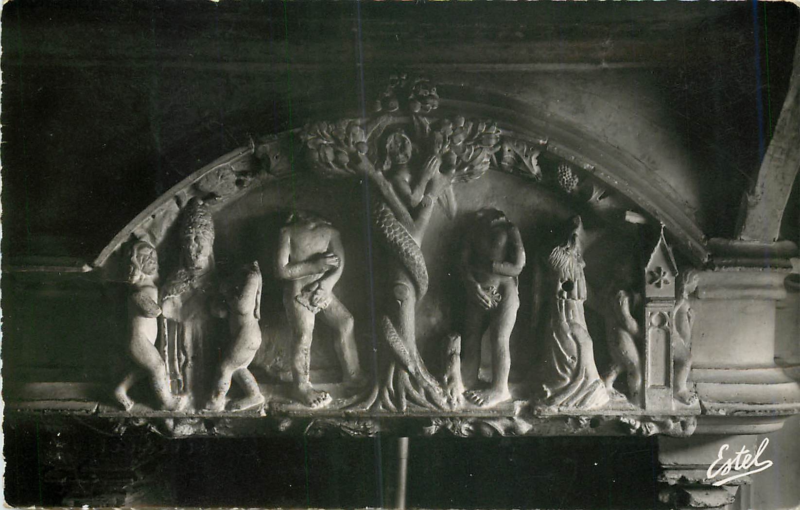 Prieuré de Sainte-Gauburge — Cheminée représentant Adam et Ève — Éditeur Estel, n° 21259