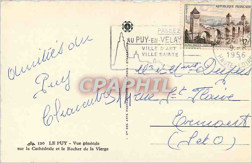 Le Puy-en-Velay — Vue générale sur la Cathédrale et le Rocher de la Vierge — C° des Arts Photo-Strasbourg — Rückseite