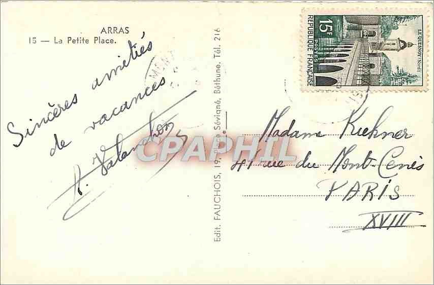 CPM Arras la Petite Place — Rückseite