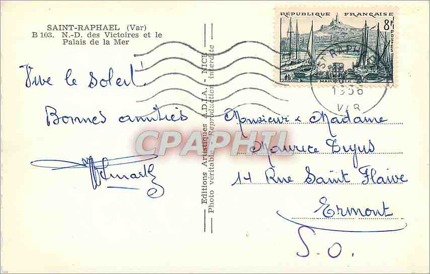 CPM Saint Raphael (Var) N D des Victoires et le Palais de la Mer Bateaux — Rückseite