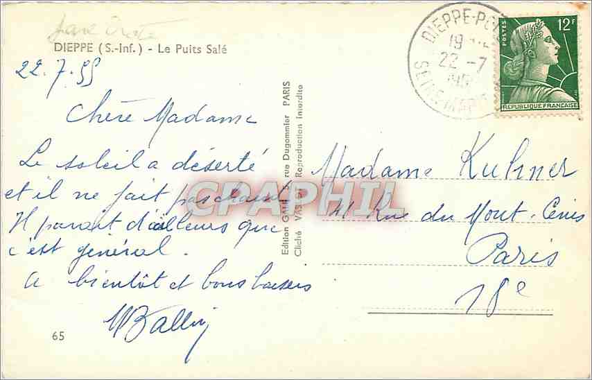 CPM Dieppe (S Inf) Le Puits Sale — Verso