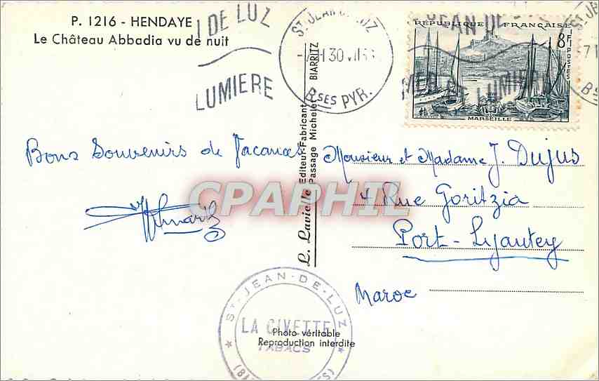 CPM Hendaye Le chateau abbadia vu de nuit — Rückseite