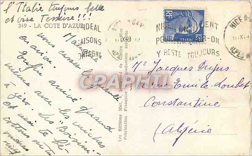 CPM La Cote d'Azur Contre Jour — Verso