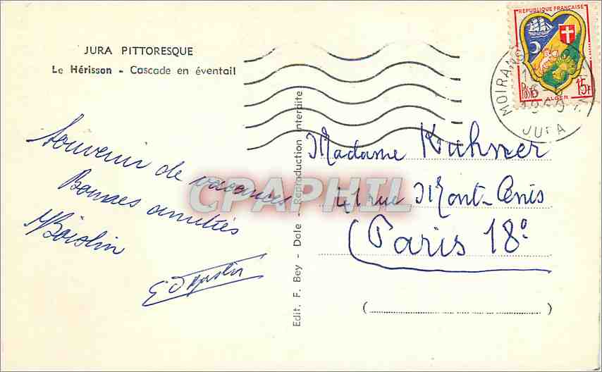 CPM Jura Pittoresque Le Herisson Cascade en eventail — Rückseite