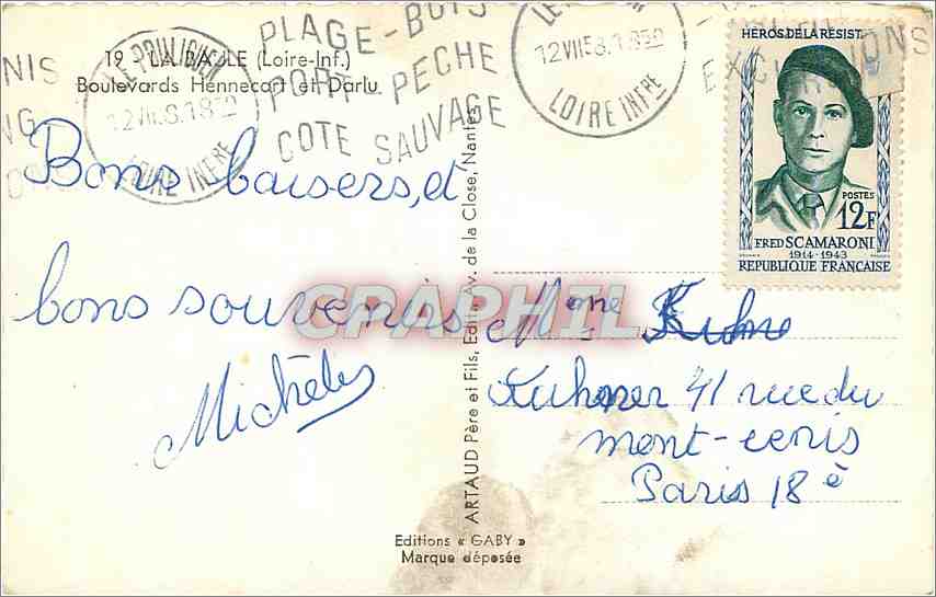 CPM Le Baule (Loire Inf) Boulevards Hennecart et Darlu — Back