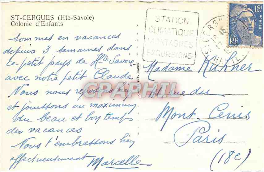 CPM St Cergues (Hte Savoie) Colonie d'Enfants — Rückseite