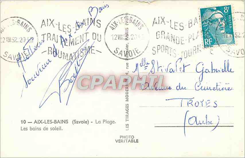 CPM Aix les Bains (Savoie) La Plage les Bains de Solei — Rückseite
