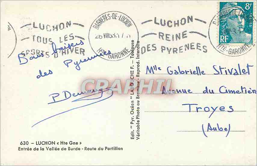 CPM Luchon Hte Gne Entree de la Vallee de Brudge Route du Portillan — Rückseite