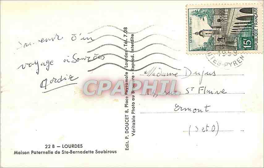 CPM Lourdes Maison Paternelle de Ste Bernadette Soubirous — Verso