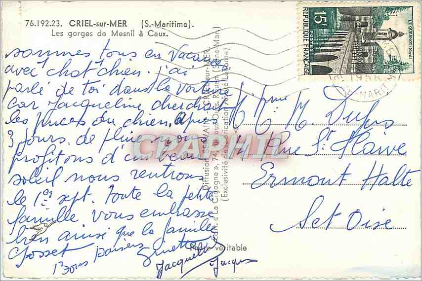 CPM Criel sur Mer (S Mme)Les gorges de Mesnil a Caux — Rückseite