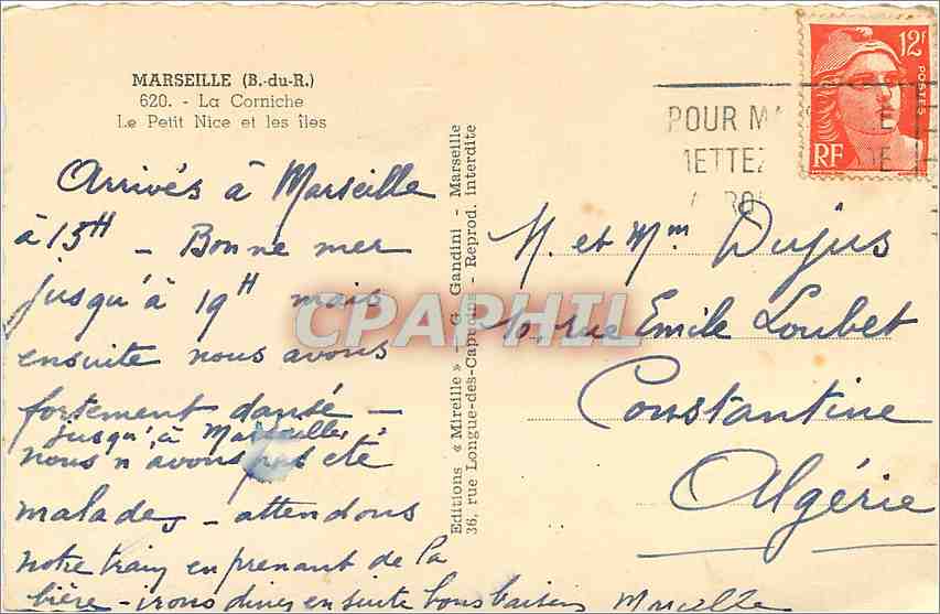 CPM Marseille (B du R) La Corniche Le Peiti Nice et les Iles — Rückseite